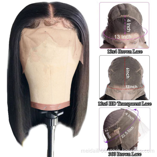 cheap price 100% virgin Brazilian human hair bob wig with bangs lace front bob wigs human hair